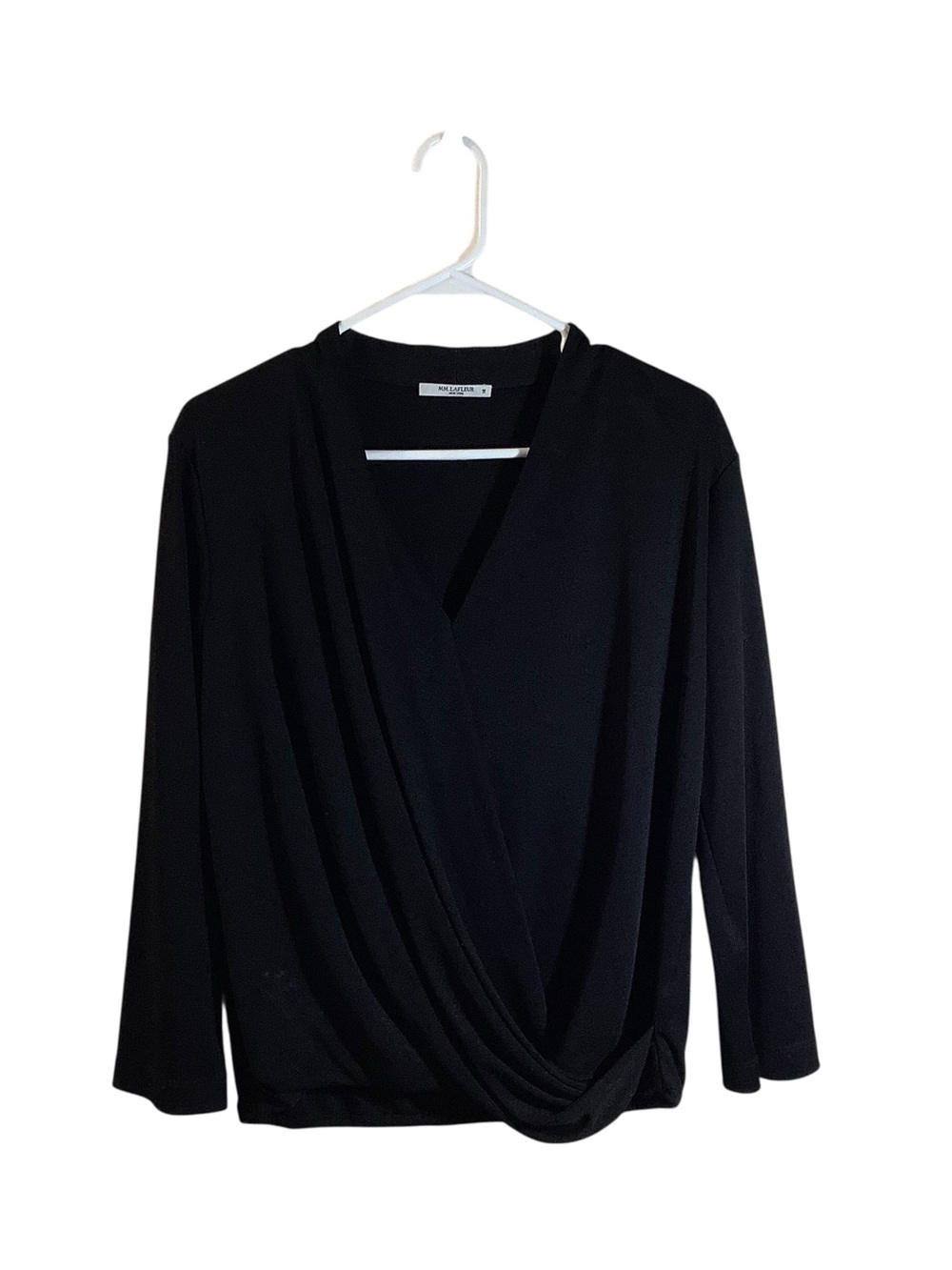 MM Lafleur Black Draped Surplice Long Sleeve Blouse